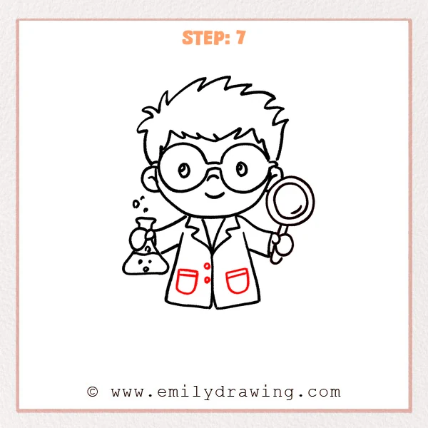 how to draw a cartoon scientist - Step 7